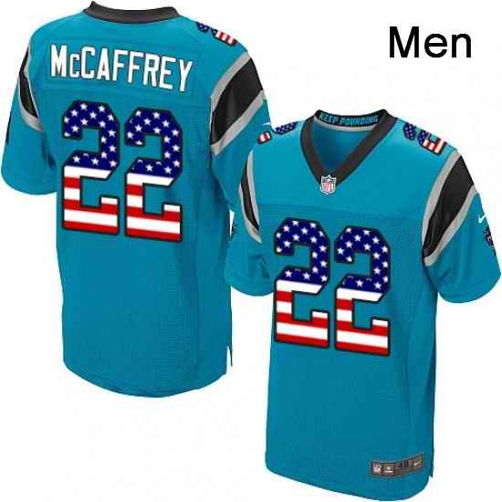 Mens Nike Carolina Panthers 22 Christian McCaffrey Elite Blue Alternate USA Flag Fashion NFL Jersey